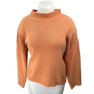 Natura Women's Orange Knit Long Sleeve Funnel Neck Pullover Sweater Top Sz L/XL